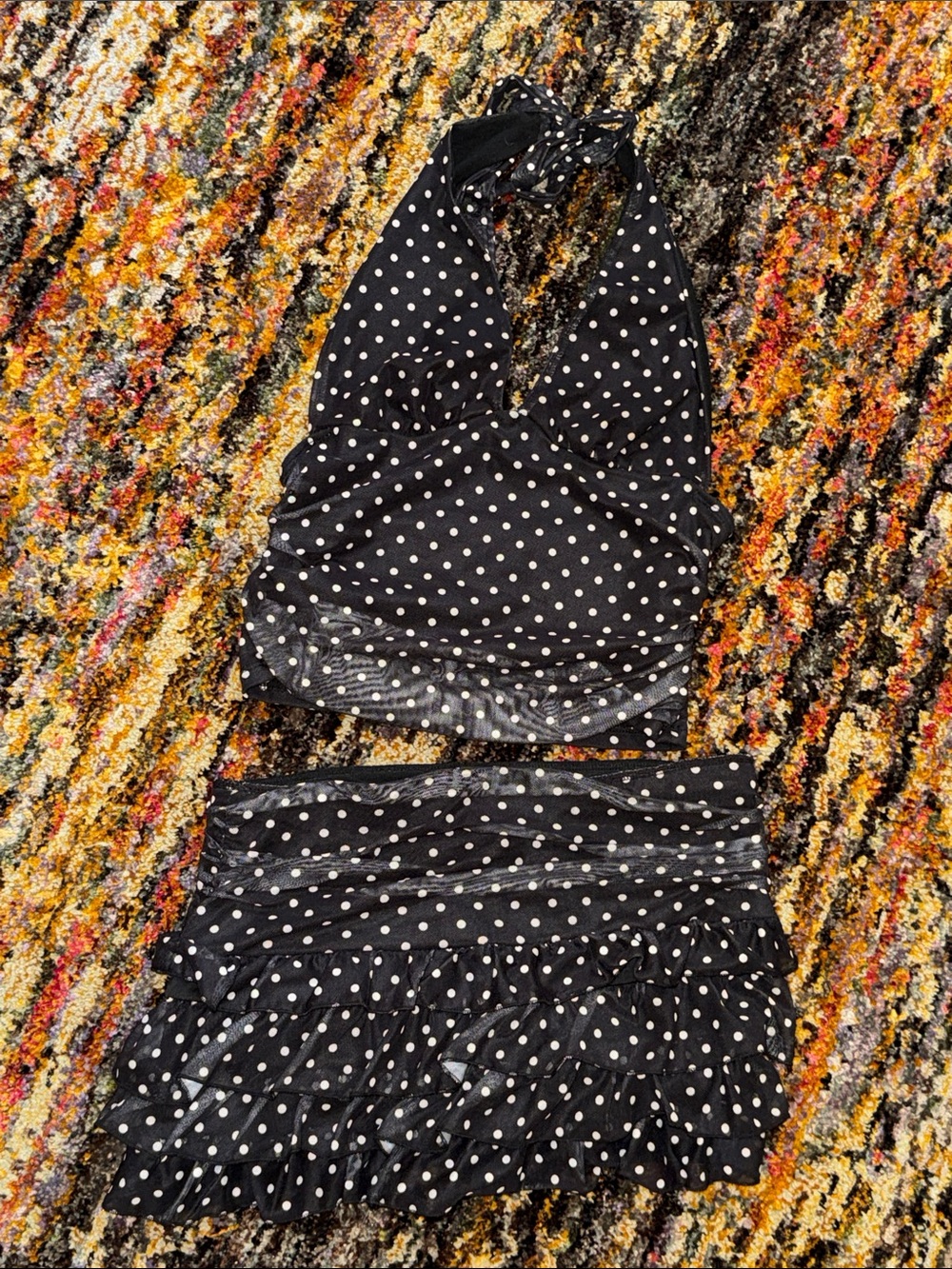 SHEIN Black & White Polka Dot Two-Piece Skirt Halter Top Set S